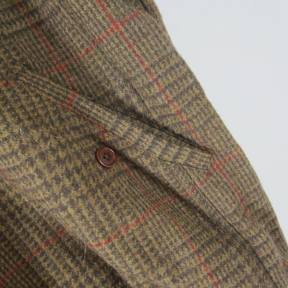 Orvis Mens Large Brown Houndstooth Plaid Wool Bomber Full Zip Jacket Pockets - Picture 5 of 16